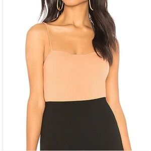 Chrissy Teigen x Revolve Ribbed Bodysuit Tan Nude Sweetheart Neck Medium